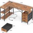 Huuger L Shaped Office Desk with Power Outlets, 47 Inch Computer Desk with 3 Drawers, Shelves, for Gaming, Corner Work, Home Office, Study, Rustic Brown
