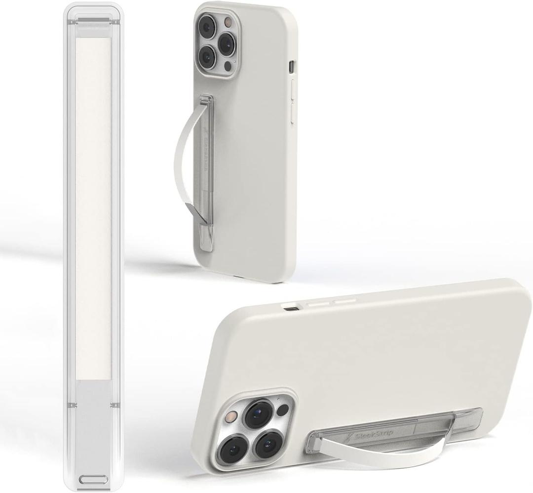 SleekStrip SleekGrip-Essential Ultra Thin Phone Grip Stand,Slim Metal Finger Loop Ring Hand Holder Strap Cell Phone Grips for iPhone 16 Pro Max,17 Air,Android,Case Back - Frosted x Pure White