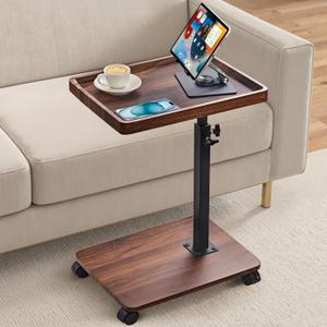 SMARTAKE TV Tray Table Sofa Side Table Adjustable Height, 360Swivel Couch Table for Small Spaces, C Shaped end Tables Living Room and Bedroom for Sofa, Bed, Chair, Snack, Living Room (Walnut Brown)