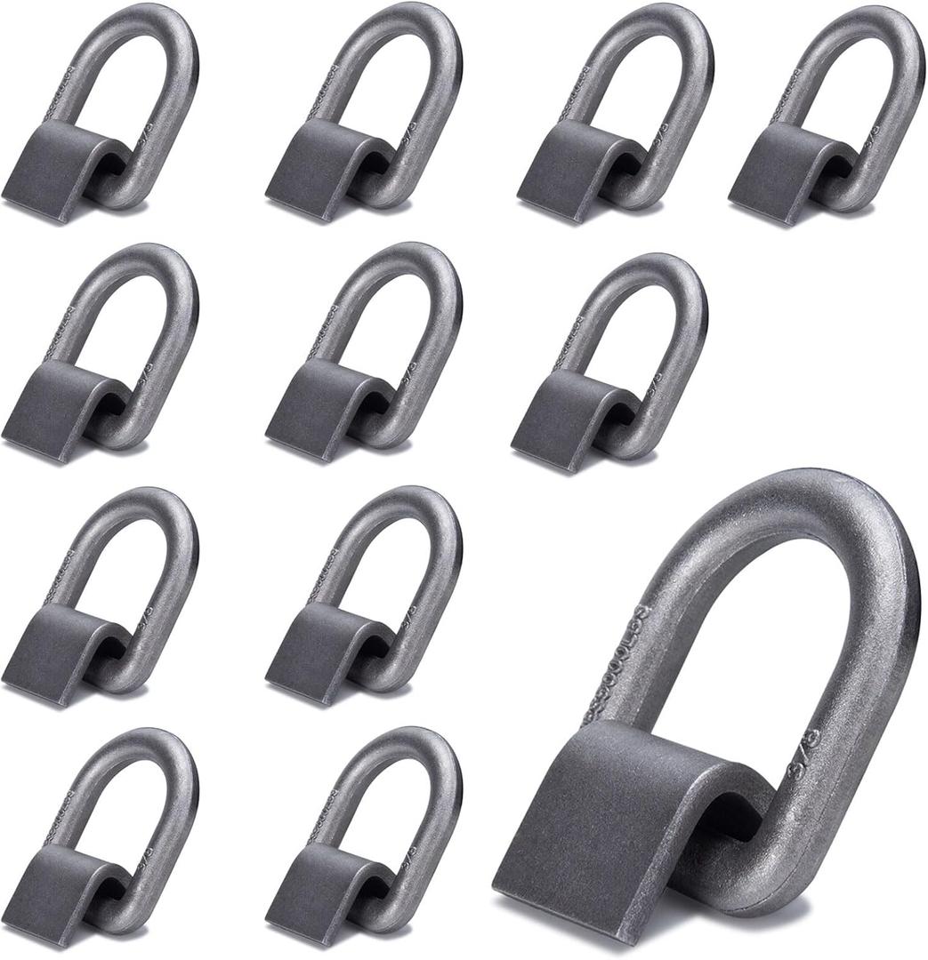 3/8" Heavy Duty Weld-On Forged D Ring with MBS: 5,000 lbs, D-Ring Tie Down Anchor with Weld On Anchor Points for Trailer, Truck Cargo, RV, ATV Tiedowns, Farm Applications etc (12 Pack)