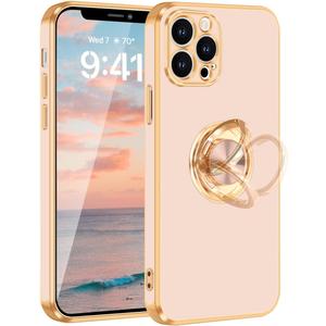 Fingic for iPhone 12 Pro Max Case with 360° Ring Holder Phone Case for Women Girls Slim Kickstand Magnetic Support Car Mount Shockproof Phone Case for 12 Pro Max 6.7 inch, Rose Gold, Pack Of 5