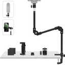 Webcam Stand Camera Desk Mount with Phone Holder & 5/8" Screw - 22" Flexible Projector Stand Gooseneck Desk Mic Stand for Logitech C922 C930e C920 C615 C960 Brio 4K, GoPro, Blue Yeti Snowball Ice