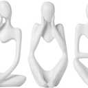 BrownLove 3pcs Decor White Thinker Statue Abstract Art Sculpture, Resin Collectible Figurines for Home Living Room Office Shelf Decoration (One Size)