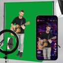 10x7.5 Photography Backdrop Stand Kit with Green Screen Backdrop, Photo Backdrop Stand Kit for Video Streaming, and Live Broadcast, Background Stand Kit with Sandbags, Clips, Carring Bag