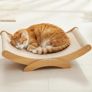 Large Cat Scratcher Bed, Wood Cat Couch & Sisal Scratching Board, Sturdy Cat Hammock & Scratch Pad Lounge for Indoor Cats, Multi-Cat Furniture for Deep Sleep