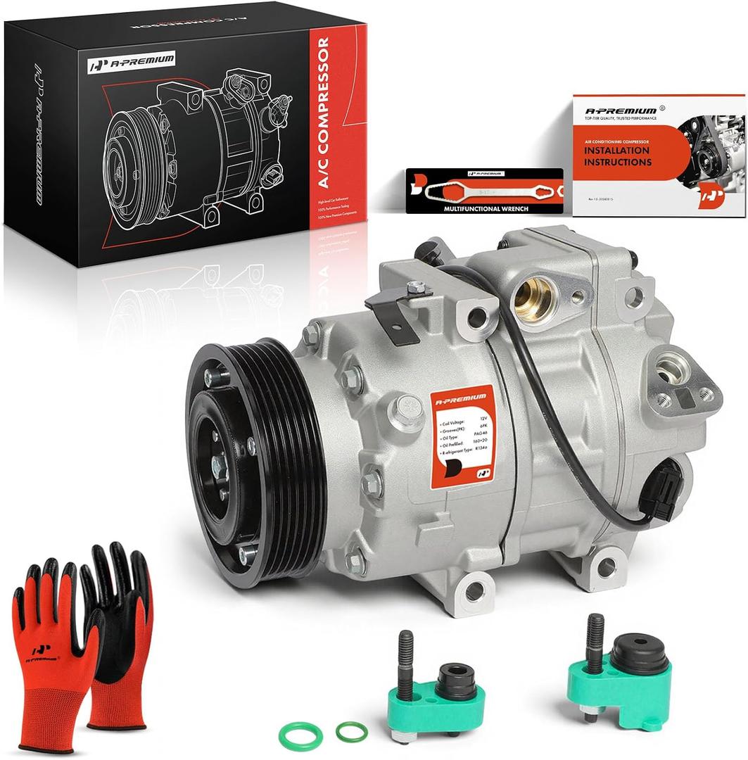 A-Premium Air Conditioner AC Compressor with Clutch Compatible with Hyundai Genesis 3.8L 2014-2016, Genesis G80 3.8L 2017, G90 3.3L 2017-2019
