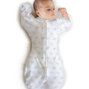 Amazing Baby - Transitional Swaddle Sack - Arms Up 1/2-Length Sleeves & Mitten Cuffs, Tiny Elephants, Sterling, Size Small 0-3 MonthsOld, White With Elephants 
