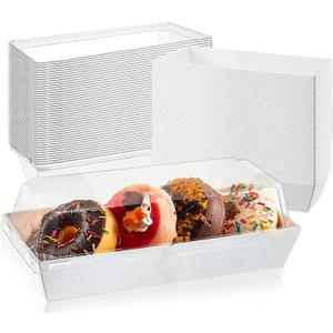 XIAOHONG 50 Pack Paper Charcuterie Boxes with Clear Lids, 7.5'' White Disposable Food Containers Sandwich Boxes Bakery Boxes for cake roll, Strawberries, Chocolate Covered Cookies, Hot Cocoa Bombs