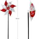 Hausse 10 Pack Reflective Pinwheels, Extra Sparkly Wind Sculptures for Garden Christmas Holiday Winter Decor, Bird Devices Deterrent to Scare Birds Away from Yard Patio Farm, Red & Silver