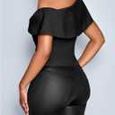 OYOANGLE Women's Off The Shoulder Tops Going Out Summer Trendy T Shirts Button Asymmetric Split Hem Dressy Blouses (Black, L)