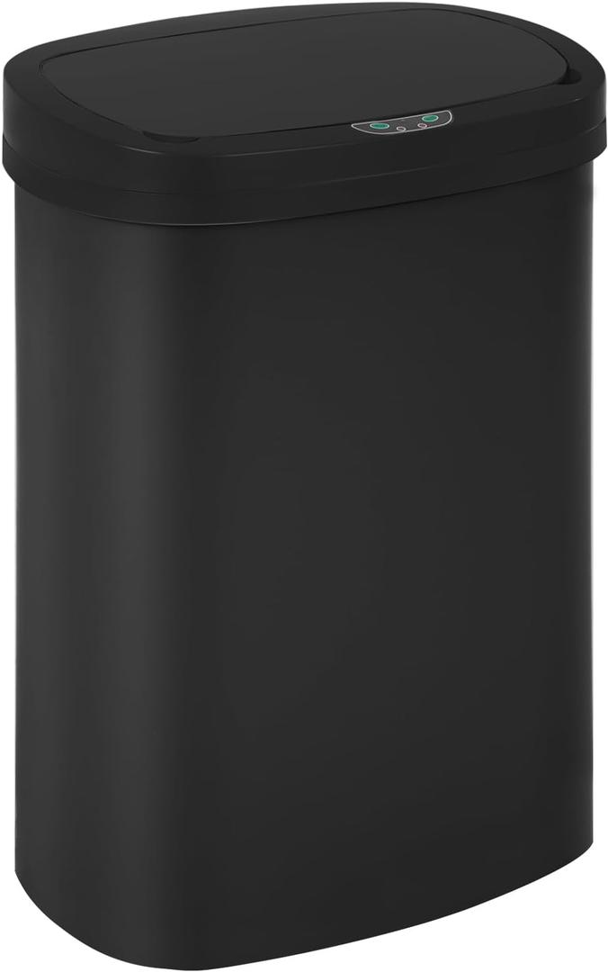 BestOffice Black Plastic Touch Free High-Capacity Garbage Can with Lid, 49L/13G, Rectangular, Quiet Close, Kitchen, Bedroom, Bathroom, Office