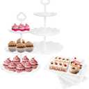 6 Pcs Cupcake Stand White Dessert Table Display Set 2 Pcs 3 Tier Plastic Cake Stand Holder 4 Pcs Dessert Serving Tray Cookie Platter Rack Tower for Tea Party Wedding Baby Shower