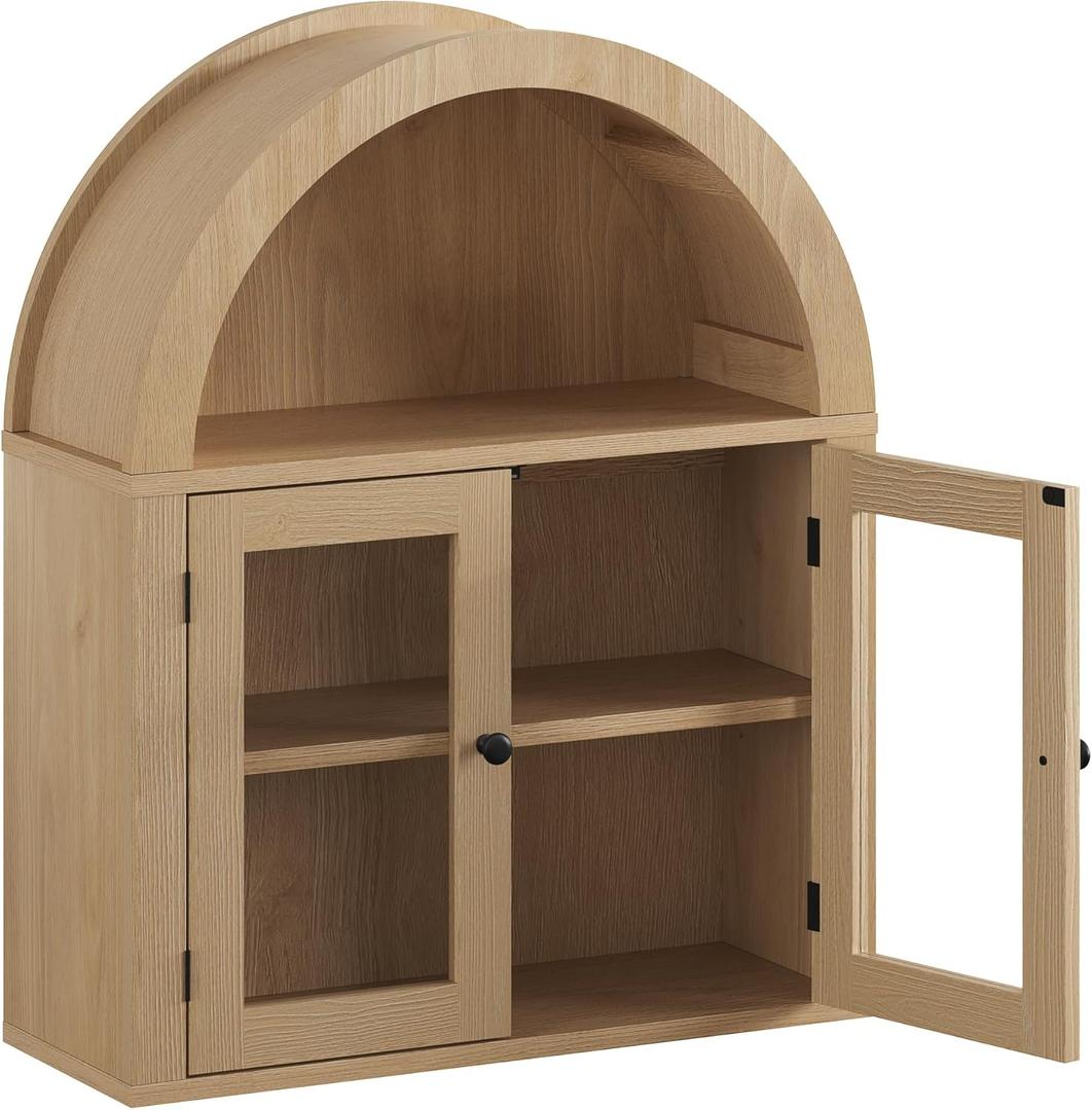 ChooChoo Arched Wall Cabinet Bathroom Medicine Cabinet with Adjustable Shelf, Wall Mounted Cupboard Storage Organizer for Laundry Room, Dining Room, Living Room, Kitchen (Natural)