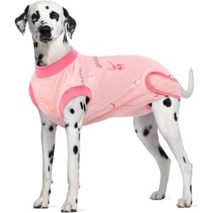 IDOMIK Dog Recovery Suit for Female Spay - Adjustable Anti-Licking Dog Post Surgery Onesie, Male Female Dog Neuter Spay Suits, Soft Abdominal Wound Bandage & E-Collar Cone Alternative (L(Chest Girth:22.83"-26.77"), Pink cartoon)