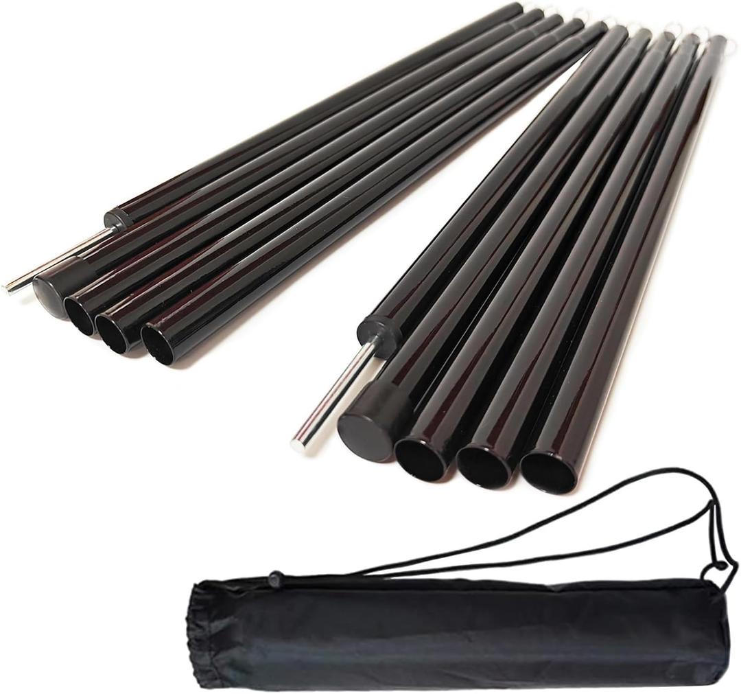Tent Poles,Adjustable Portable Tent Poles-74.8" Sturdy and Durable Rustproof Thickened Iron Tent Stakes for Camping,Hiking,Van Awnings,Beach Awning Tent Accessory with Storage Bag-2 Pack (Black)