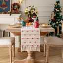 Caflife Christmas Valentines Table Runner 90 Inchs Long for Farmhouse Room Home Valentine's Day Decorations, Boho Red Table Runner, Natural Cotton Woven for Holiday Kitchen and Dining Table Decor