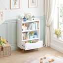 UTEX Kids Bookshelf, Children Bookcases with Storage and Drawer, Wood Kids Toy Storage Organizer for Playroom, Nursery School, White | with Storage, and Drawer, for Playroom, Nursery School, 12d X 24w X 37h in