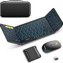 Foldable Keyboard and Mouse, Samsers Folding Bluetooth Keyboard Combo, 2.4G + BT5.0 x 2, Full-Size Portable Travel Keyboard & Rechargeable Wireless Mouse for Windows Android iOS Mac OS, Backlit (Elegant Black - Backlit)