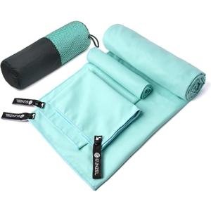 Eunzel Quick Dry Camping Towel, Microfiber Travel Towel 3 Size at 1 Pack,Fast Drying Towel Set for Camping, Beach, Gym, Sports, Yoga & Swimming Pool, Pale Turquoise