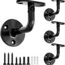 304 Stainless Steel Handrail Brackets for Indoor Stairs, 270° Adjustable Railing Bracket, Heavy Duty Wall Mount for Square & Flat Rail (Black, 4 Pack)