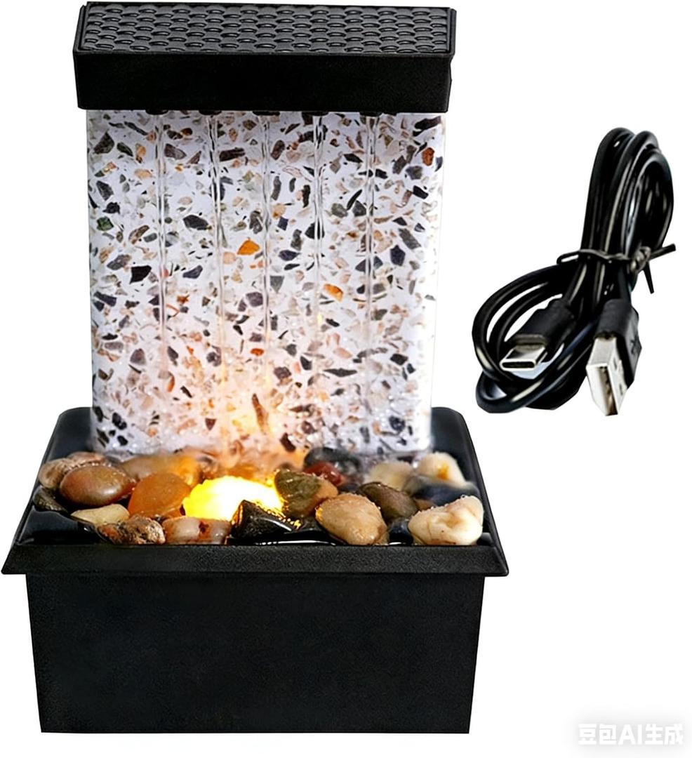 Mini Tabletop Water Fountain with LED Light & Powerful Pump USB Powered Desktop Decor for Home, Office, and Tea Room