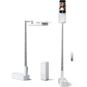 SupeDesk Phone Stand for Recording, Overhead Phone Mount with Light, Selfie Stand,Portable,Extendable,360 Rotate,Adjustable,Wireless Remote,Rechargeable, for 3.5-6.9" Phones, Live Streaming, White