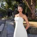 HYZ Women's Tube Strapless Sleeveless Y2K Split Party A-Line Mini Dress White (White, M)
