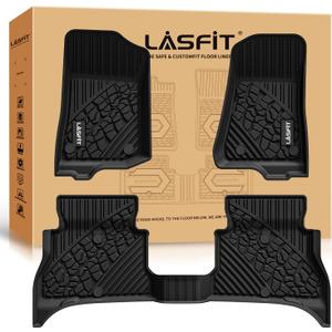 LASFIT Floor Mats for Jeep Wrangler Unlimited 4XE 2021-2024 2025 4 Door Plug-in Hybrid EV-Gas (PHEV), All Weather TPE Custom Fit Car Mats Floor Liners 1st & 2nd Row, Black