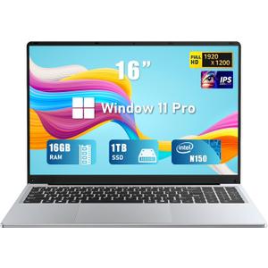 Gaming Laptop, 16 Inch Laptop Computer with Windows 11 Pro, Intel 12th Gen N150 Processor(up to 3.6GHz), 16GB RAM 1TB SSD, Backlit Keyboard, FHD 1920 * 1200, Bluetooth. (Gray)