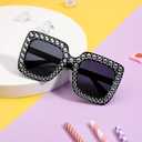 FEISEDY Kids Sunglasses for Girls Oversized Square Sparkling Party Sun Glasses Lightweight Fashion Shades B0053 (Black)