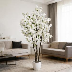 Large Artificial Cherry Blossoms Tree Indoor Faux Cherry Blossom Tree White 6FT Bedroom Trees for Home Christmas New Year Decor