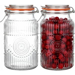 Amzcku Wide Mouth Vintage Mason Jars with Airtight Lid 128oz 1 Gallon, Canister Gallon Jars for Kitchen Storage - for Coffee, Sugar, Beans 2 Pack