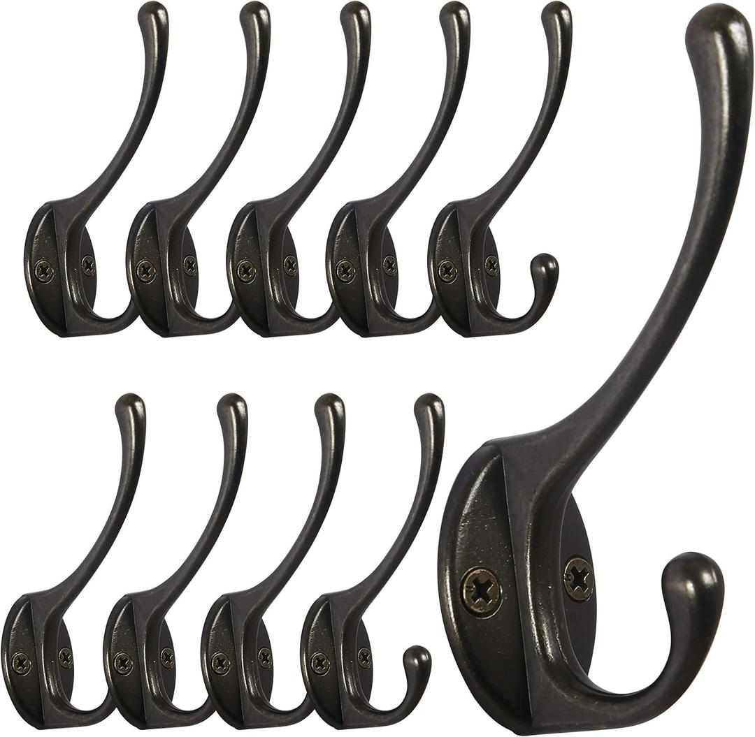 Dseap Coat Hooks Wall Mounted, Pack of 10, Metal Hooks for Hanging, Bronze