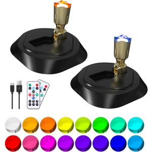 LEASTYLE LED Wireless Spotlights with Remote,RGBW Rechargeable Up Lights Indoor,16 Color Changing Battery Operated Light with Timer Dimmable Accent Light for Grow Parties,Black+Gold,2 Pack