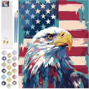 Petrala Paint by Numbers Kit for Adults Beginners, American Flag Acrylic Painting by Numbers, Bald Eagle Animal DIY Paintworks, 4th of July Easy Paint by Number on Canvas, 16x20 Inch
