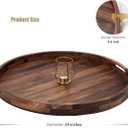 24 Inches Extra Large Round Black Walnut Wood Ottoman Tray with Handles, Serve Tea, Coffee or Breakfast in Bed, Classic Circular Wooden Decorative Serving Tray