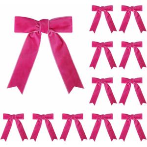 Meseey 12 Pcs Hot Pink Velvet Bows with Twist Tie 3.5 Inch Pre-Tied Vintage Christmas Velvet Ribbon Bows for Treat Bags Gift Wrapping Basket Wedding Baby Shower Brithday Party