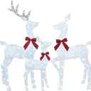 HOYECHI 4 FT Christmas Decorations Outdoor Lighted Reindeer  3-Piece 2D Deer Family Set with 145 Warm White LED Lights for Yard, Lawn, Garden & Porch Holiday Display - White