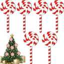 Huwena 6 Pcs 16'' Large Christmas Candy Ornaments Christmas Lollipop Ornament Double Sided Printing Peppermint Xmas Ornament Decorative Hanging Ornament Pendant for Xmas (Red, White,Wood)