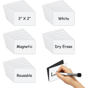 Dry Erase Magnetic Labels 3x2 Inch 40 Pieces, Reusable Magnetic Dry Erase Labels for Whiteboards, Locker, School, Classroom, Office, Home