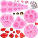 3 x Valentine's Day Fondant Molds Lips Love Heart Rose Silicone Mold Semi Sphere Ball Chocolate Molds For Cake Decorating Cupcake Topper Gum Paste Candy Polymer Clay Set Of 4