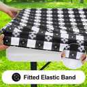 2 x Rectangle Vinyl Table Cloth, Waterproof Elastic Fitted Tablecloth with Flannel Backing, Plastic Table Cover for Picnic, Camping, Outdoor (Black & White, 24"x48")