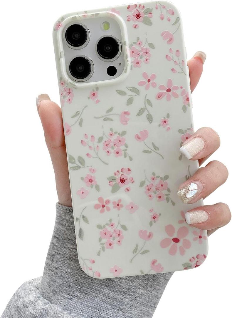 QLTYPRI for iPhone 14 Pro Case, Cute Pink Floral Flower Pattern Aesthetic Phone Case, Raised Camera Protection Soft Slim TPU Shockproof Protective Phone Cover for Girls Women - Pink