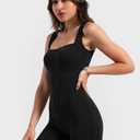 Sunvalix Women's Jumpsuit with Tummy Control,Square Neck Sleeveless Romper Short Body Suits for Workout Athletic Yoga,Black (X-Small) (XS)