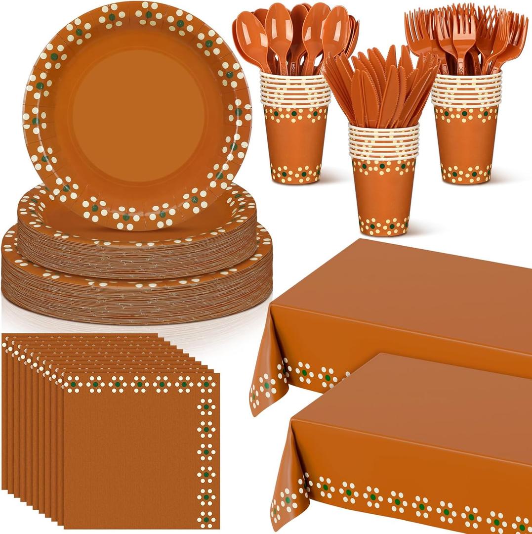 Havawish 177 Pcs Cielito Lindo Party Decoration Platos De Barro Mexicanos Fiesta Tableware Dinnerware Set Mexicanos Talavera Plates Cups Napkins Tablecloths(Terracotta Color,Cream Colored Flower)