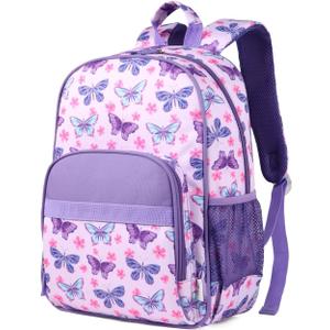 RAVUO Kids Backpack for Girls 5-8,Lightweight Toddler Backpack for Preschool Kindergarten,15.6 inch Elementary School Bookbag with Chest Strap-Butterfly