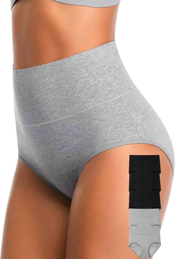 CULAYII Tummy Control Underwear Womens High Waisted Cotton Panties Breathable Full Coverage Postpartum Ladies Briefs (XX-Large, Multicoloured D - 5 Pack)