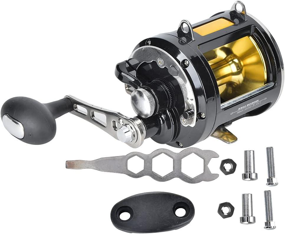 VBESTLIFE TR12000 All Metal Trolling Fishing Reel, High-Strength Bearings, Strong Body, Farther Throwing Distance, Carbon Fiber Brake Washer, Black, Ambidextrous, 55 Pounds Drag