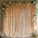 EaziCozi Champagne Tulle Backdrop Curtain with Lights String - 10x10ft Sheer Backdrop with 300 LEDs for Wedding, Baby Shower, Bridal Shower, Birthday Party Photo Shoot Background and Home Decorations