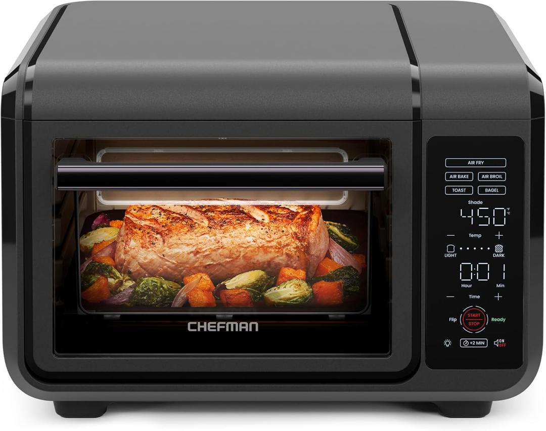 Chefman Air Fryer Toaster Oven Combo, Countertop Oven for Quick & Healthy Meals, Bake, Broil, Air Fry, Toast, and Bagel Functions, 450F Max Temp, 4 Slice Toaster Oven Air Fryer Combo (Black)